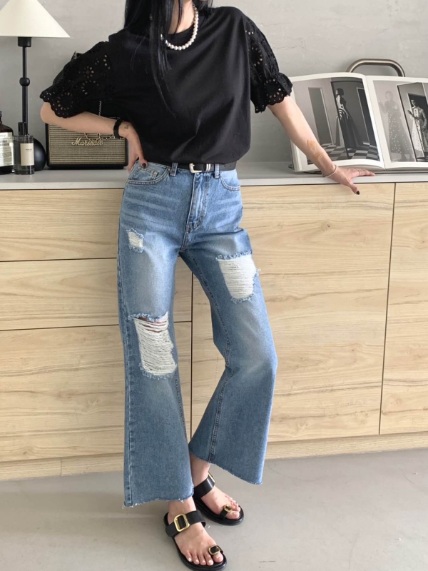 韓 袖織花上衣 2色