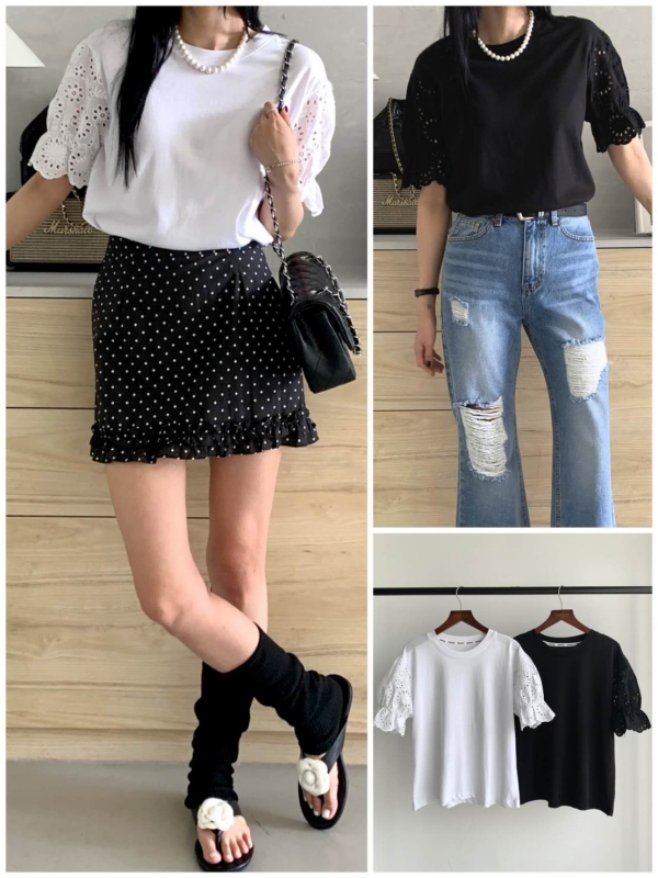 韓 袖織花上衣 2色