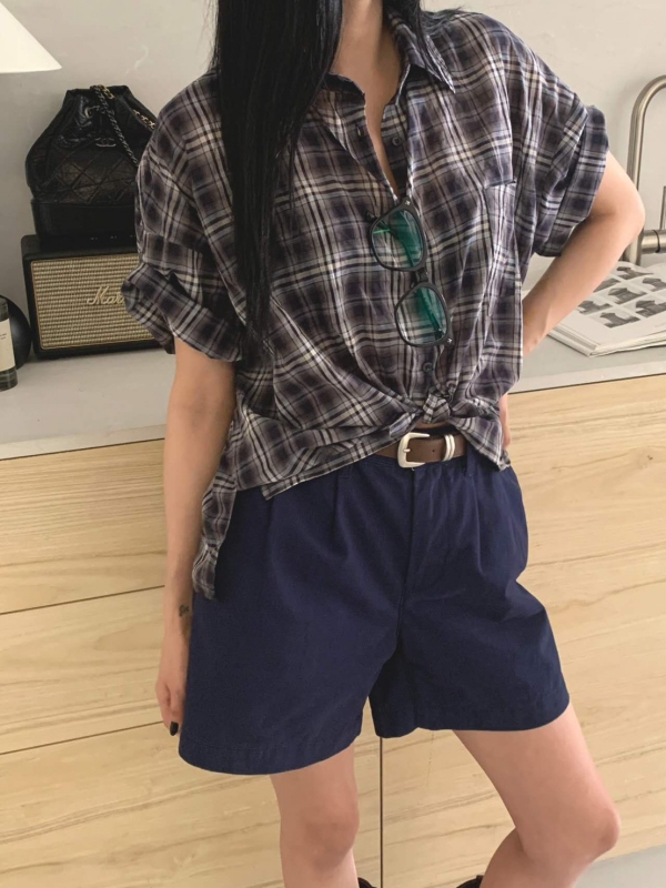 韓 格文口袋襯衫 2色 size