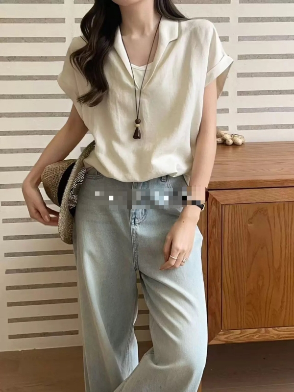 韓 假兩件式下抓摺上衣 4色