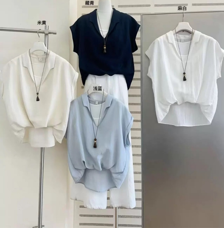 韓 假兩件式下抓摺上衣 4色
