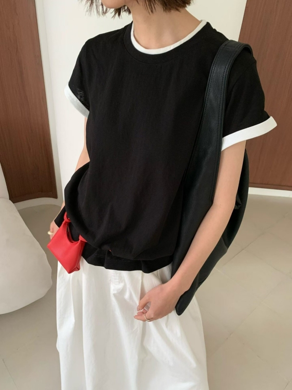 韓 袖配色上衣 10色