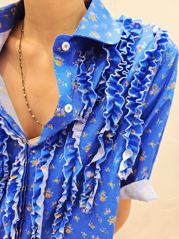 韓 立體捲捲小花襯衫 2色