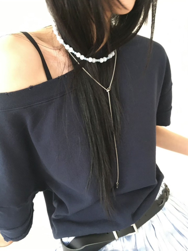 韓 斜肩素色上衣 3色