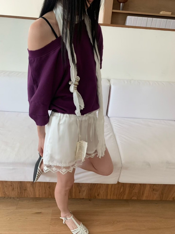 韓 斜肩素色上衣 3色