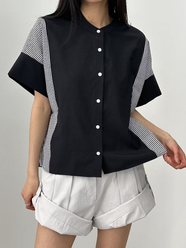 韓 側接小格上衣 2色