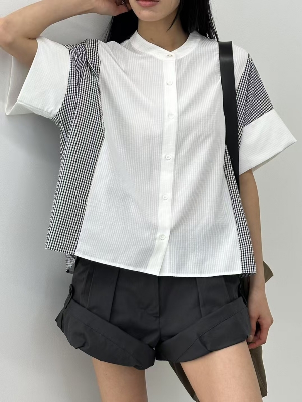 韓 側接小格上衣 2色