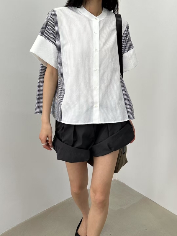 韓 側接小格上衣 2色