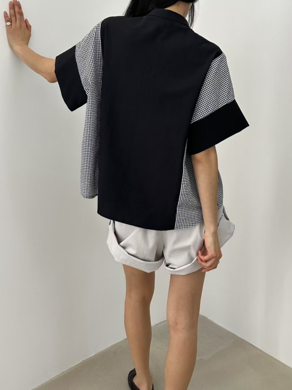 韓 側接小格上衣 2色