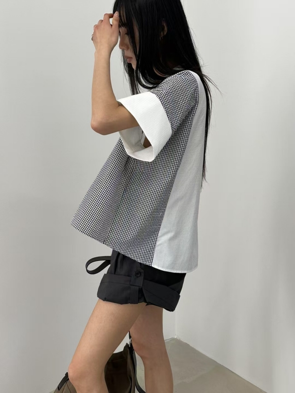 韓 側接小格上衣 2色
