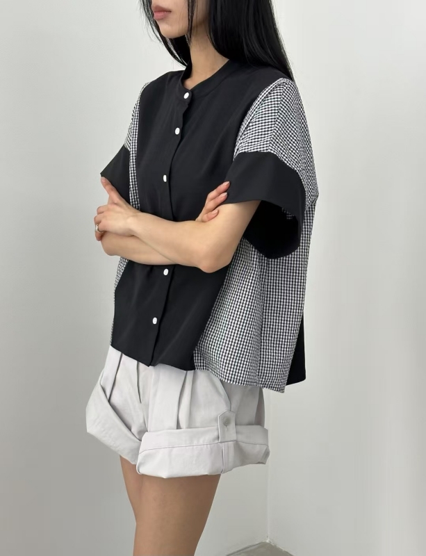 韓 側接小格上衣 2色