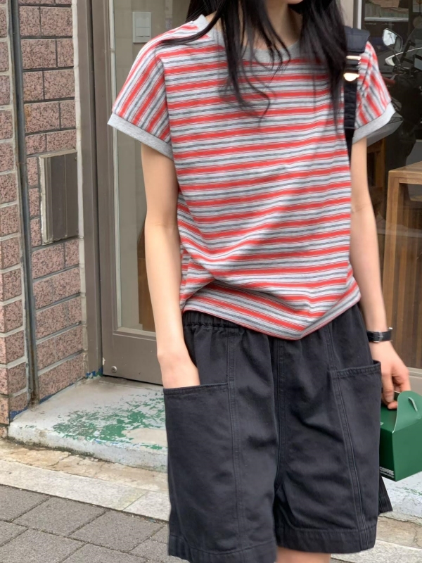 韓 配色條文上衣 3色 size