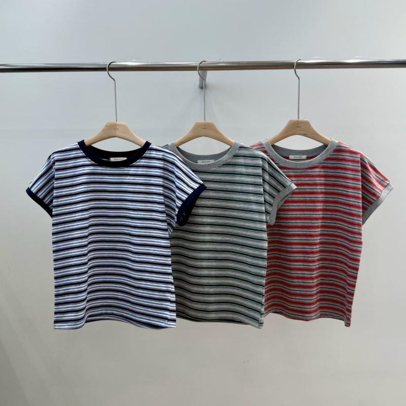 韓 配色條文上衣 3色 size