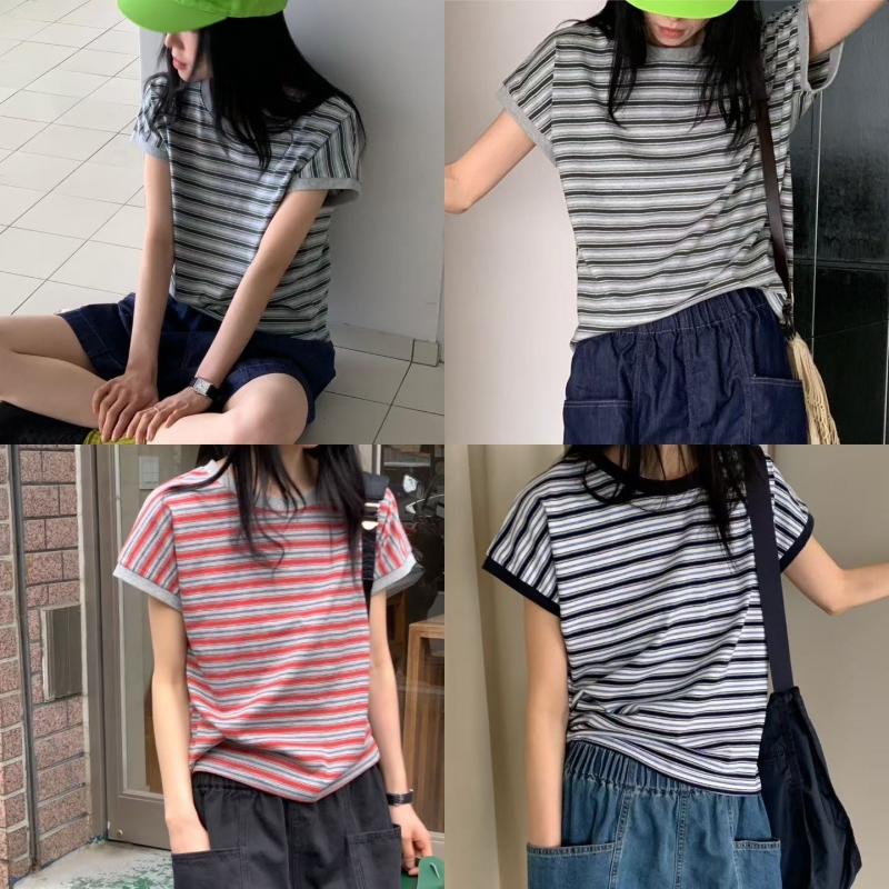 韓 配色條文上衣 3色 size