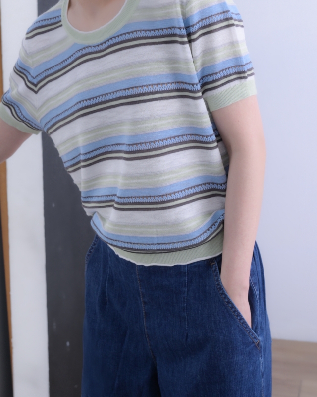 韓 藍綠條針織上衣 size