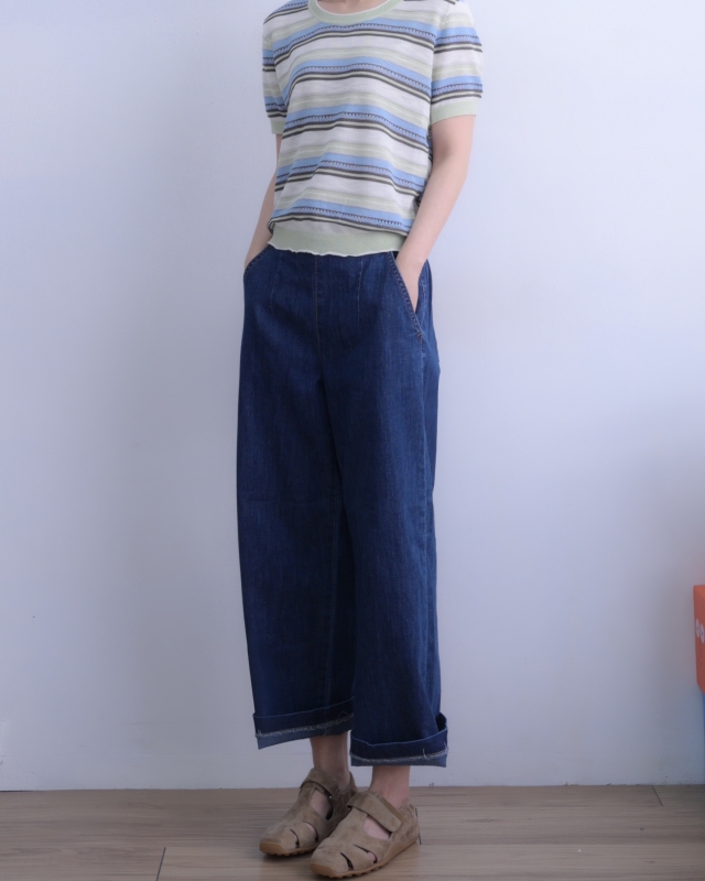 韓 藍綠條針織上衣 size