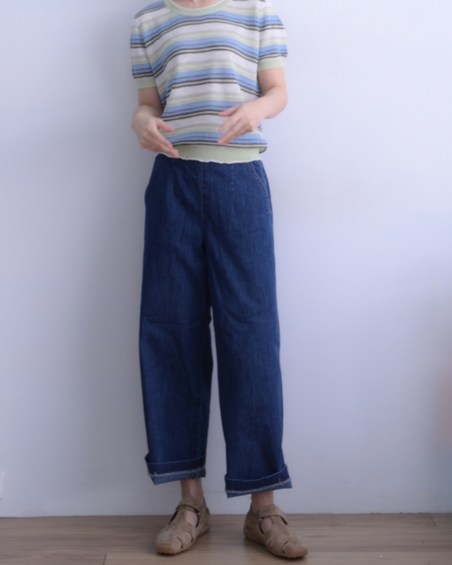 韓 藍綠條針織上衣 size