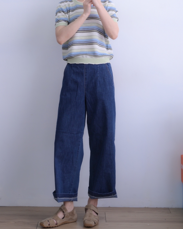 韓 藍綠條針織上衣 size