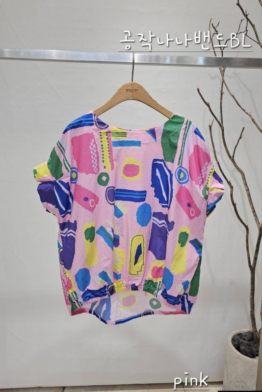 韓 幾何拚色塊上衣 2色 size