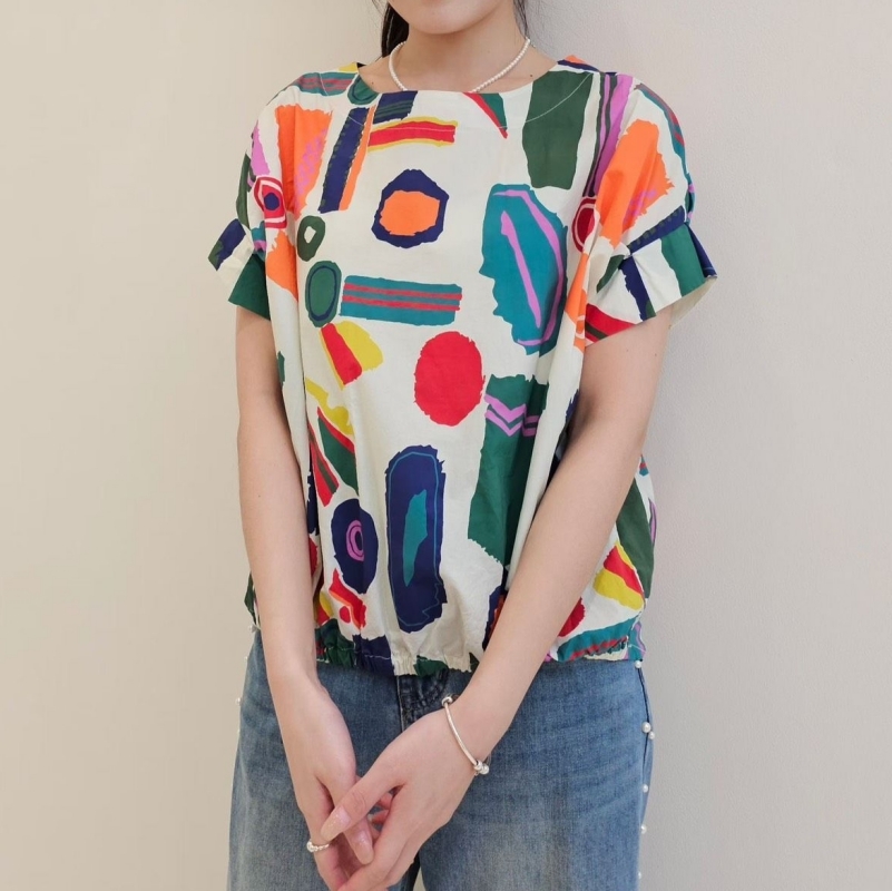 韓 幾何拚色塊上衣 2色 size