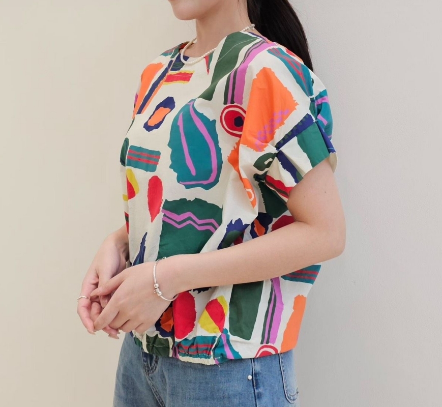 韓 幾何拚色塊上衣 2色 size