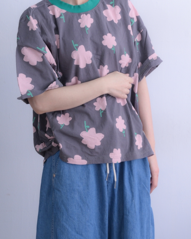 韓 寬鬆粉花上衣 2色