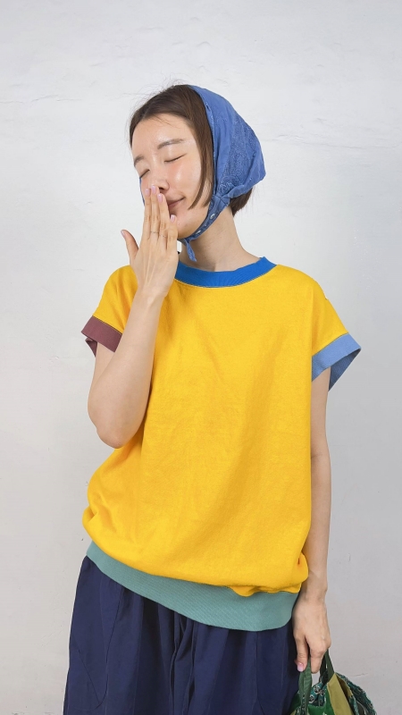 韓 配色袖上衣 5色