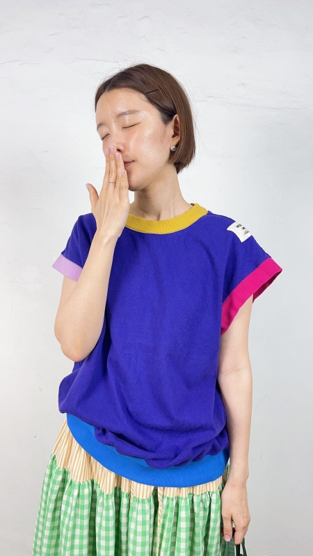 韓 配色袖上衣 5色