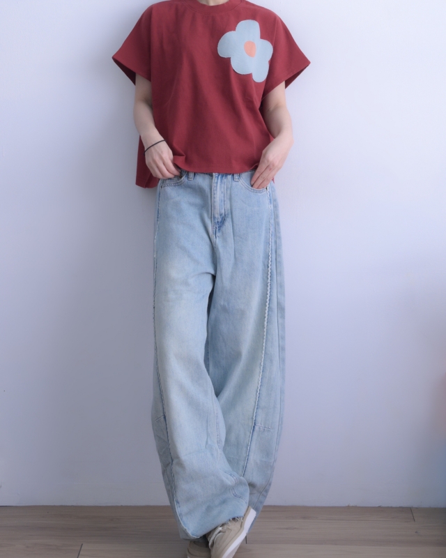 韓 單顆大花寬袖上衣 2色 size