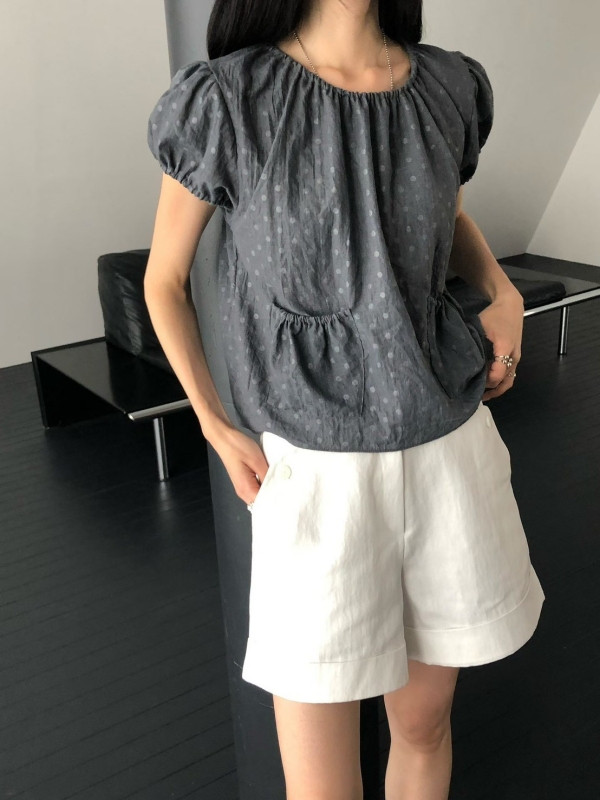 韓 點點口袋上衣 3色