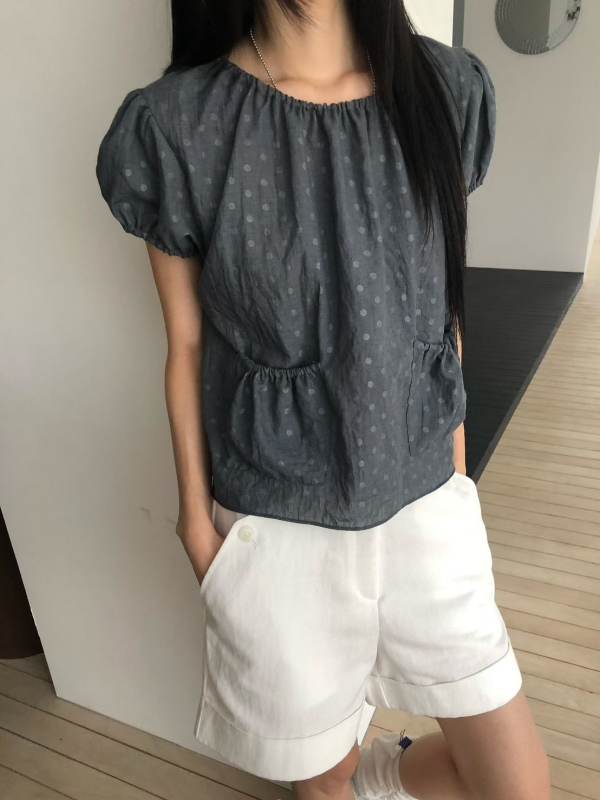 韓 點點口袋上衣 3色