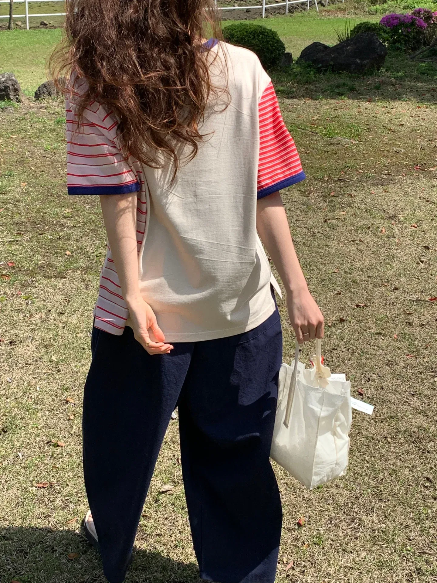 韓 斜拚色條文上衣 3色