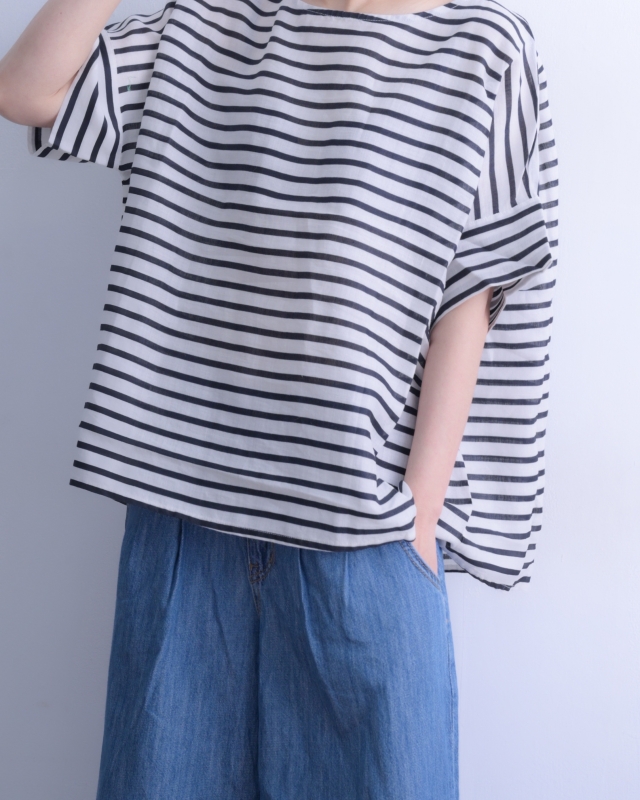 韓 後釦條文棉麻上衣 size