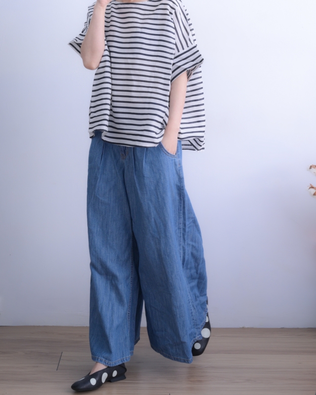 韓 後釦條文棉麻上衣 size