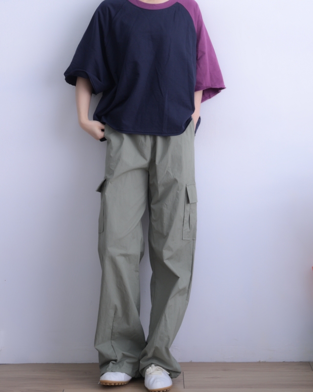 韓 單邊袖配色上衣 3色 size
