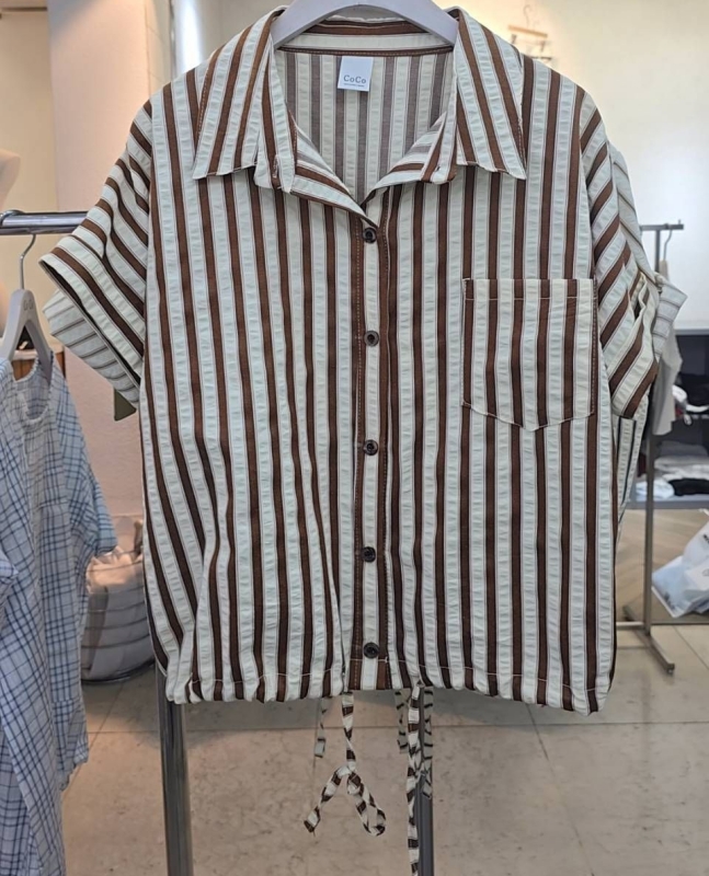 韓 下綁帶直條襯衫 2色 size