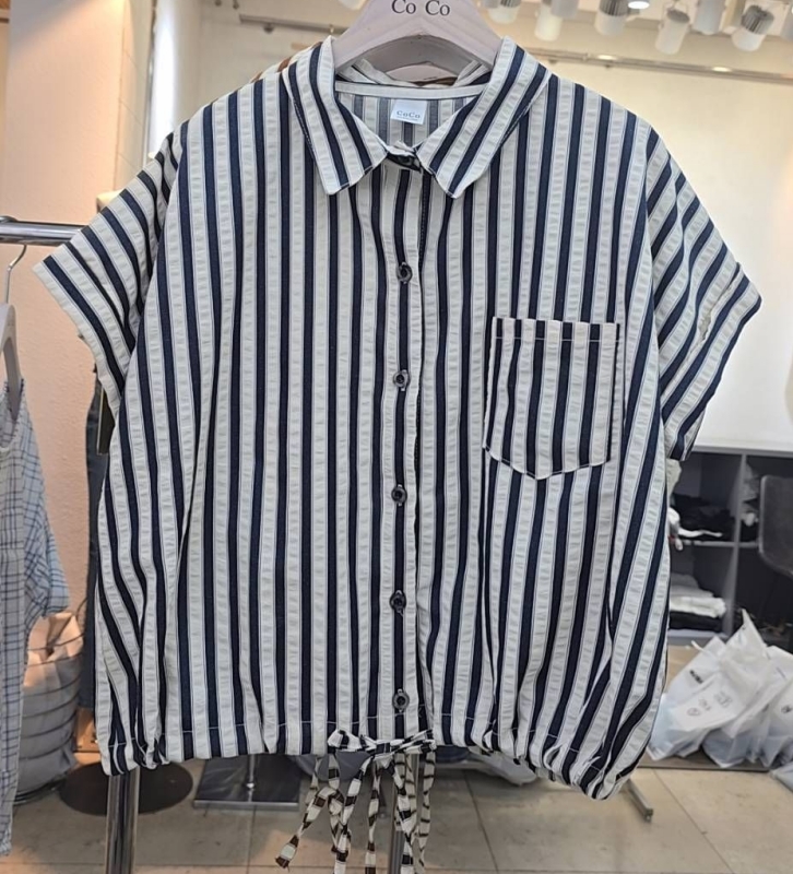 韓 下綁帶直條襯衫 2色 size