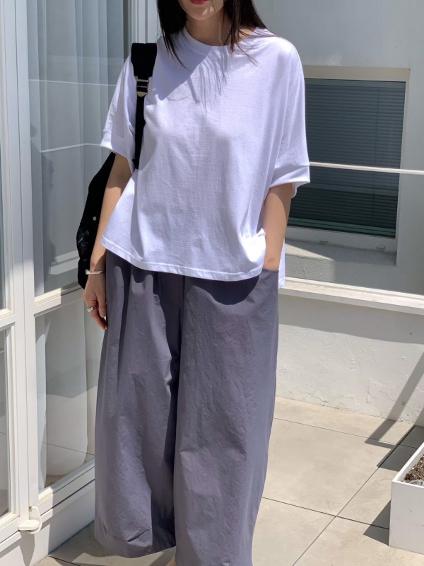 韓 圓領小開岔素色上衣 4色
