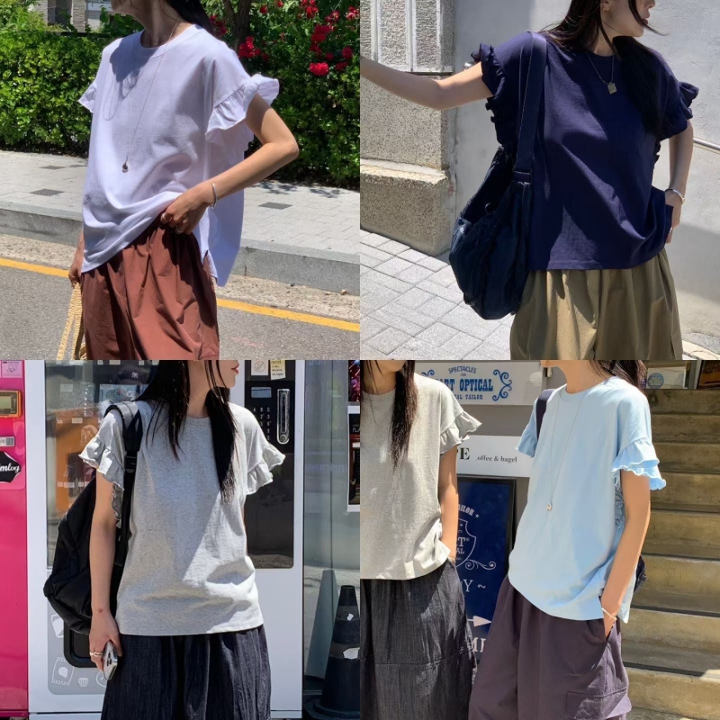 韓 荷葉袖上衣 4色 size