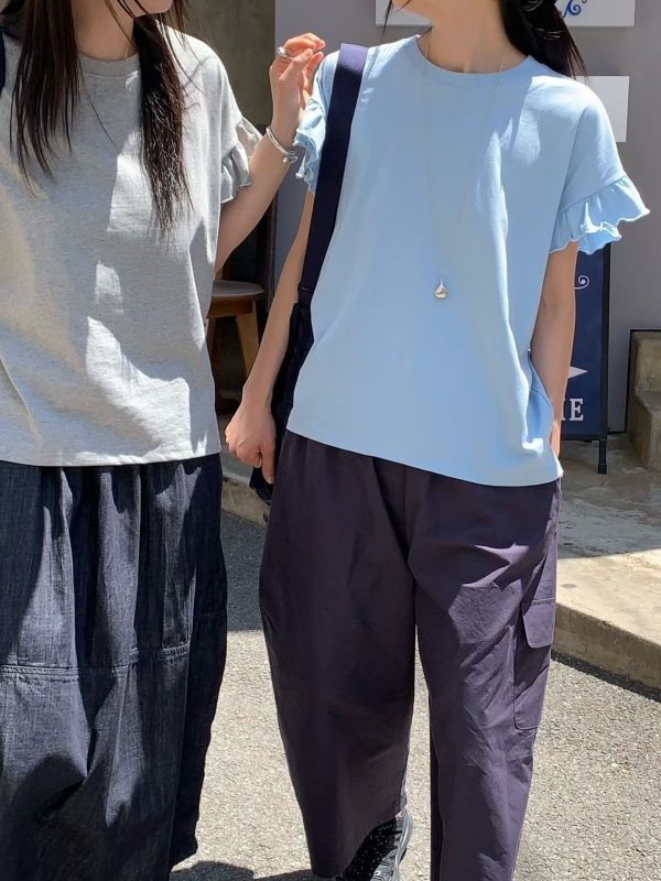 韓 荷葉袖上衣 4色 size