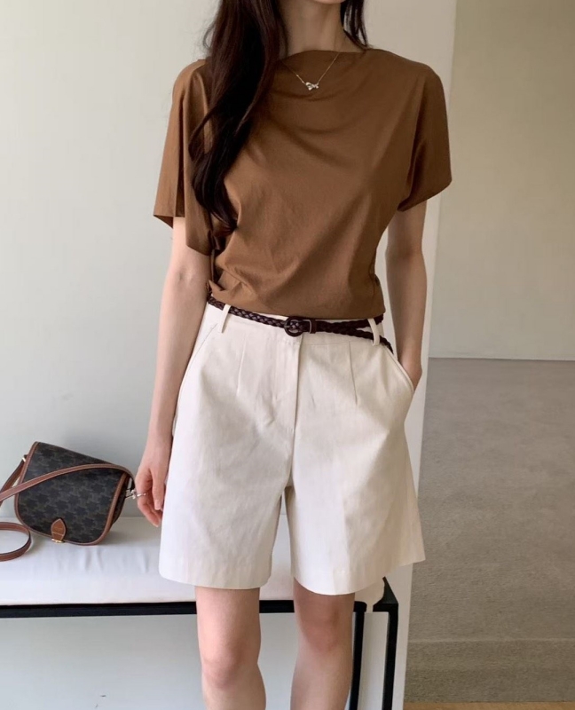 韓 微垂領抓褶上衣 3色