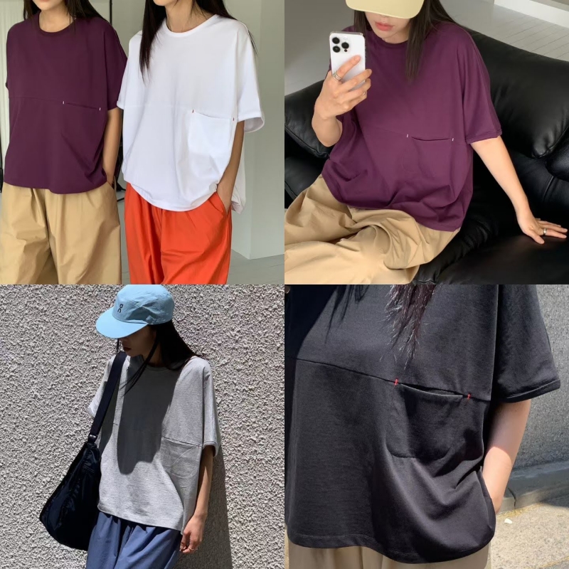 韓 前口袋素色上衣 4色