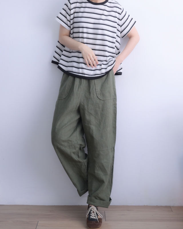 韓 領配色微傘條文上衣 2色 size
