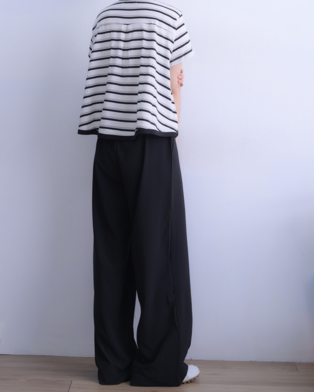 韓 領配色微傘條文上衣 2色 size