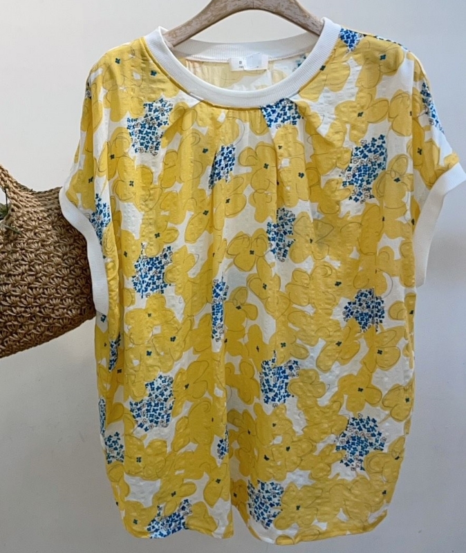 韓 藍小花黃大花上衣 size