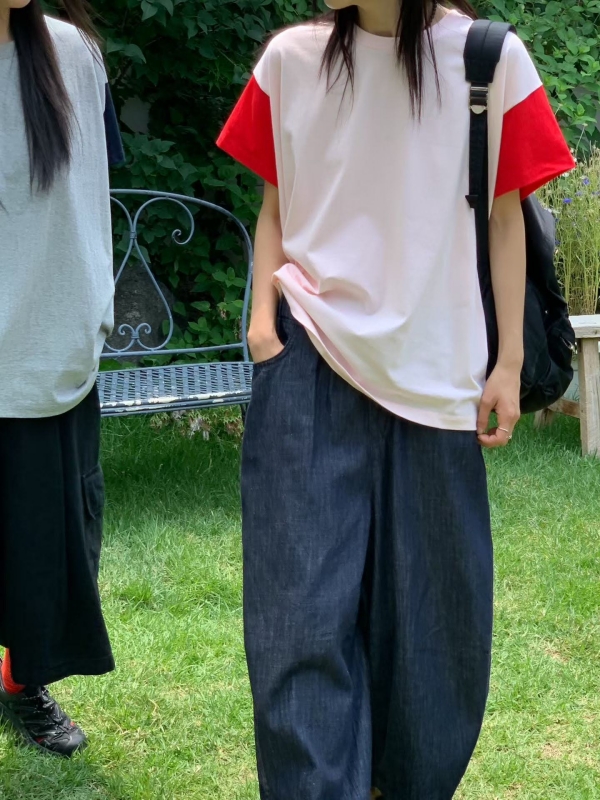 韓 袖配色寬版上衣 3色 size