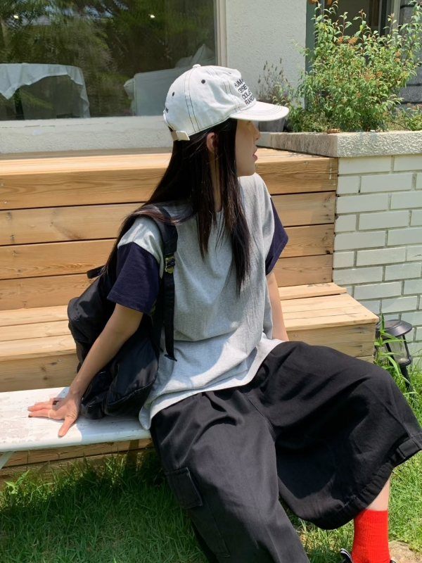 韓 袖配色寬版上衣 3色 size