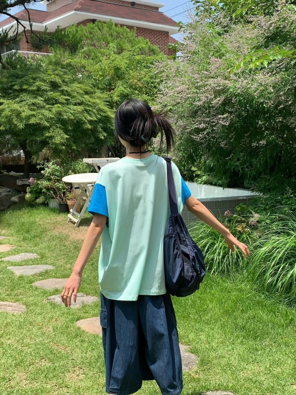 韓 袖配色寬版上衣 3色 size