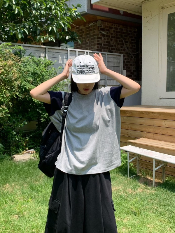 韓 袖配色寬版上衣 3色 size