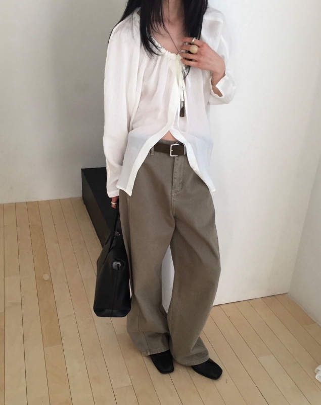 韓 綁帶微透膚上衣 2色